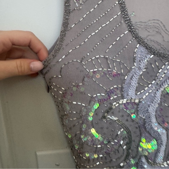 Vintage Fairycore Elegant Gray Embellished Women's Top sequins beaded y2k 4 - Picture 6 of 9